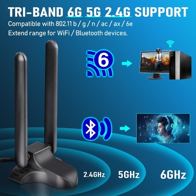 WiFi 6E Antenne Tri-Band 2.4GHz 5GHz 6GHz Magnetische Basis WiFi Antennen RP-SMA-Anschluss Für PC Desktop Wireless Router