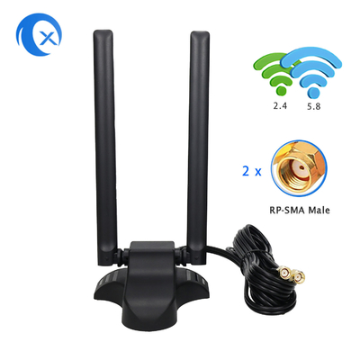 Dual-Band 2,4 GHz 5 GHz RP-SMA WiFi-Antennen mit 6,5 Fuß langem Verlängerungskabel für PC Desktop Computer Wireless Bluetooth